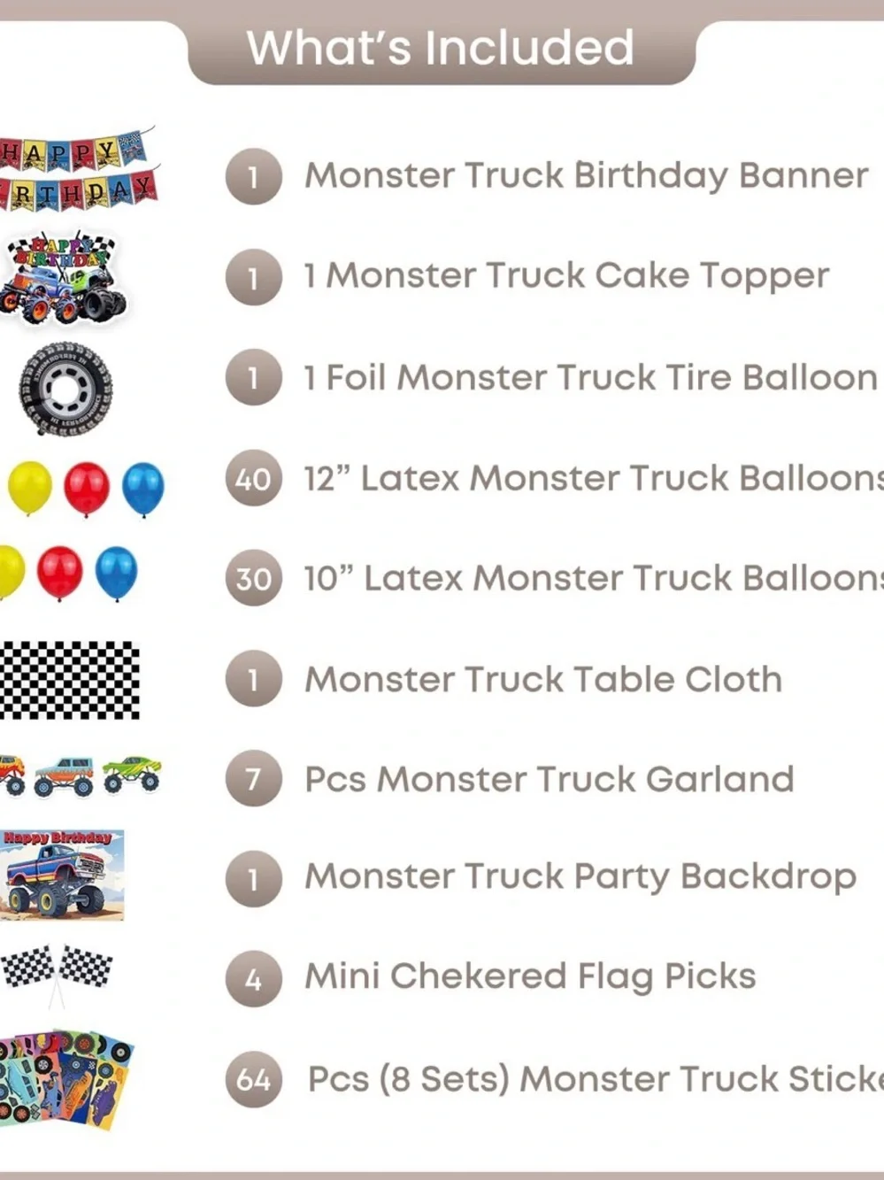 Blue Monster Truck Birthday Backdrop and Balloon Party Kit